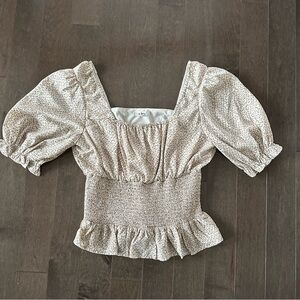In Bloom Babydoll Top Smocked Boho Peasant Milkmaid Cream‎ Tan Size S